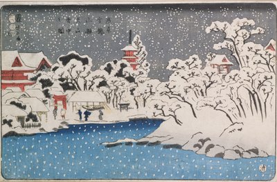 Een sneeuwstorm bij de Kinryozan-tempel door Utagawa Kuniyoshi
